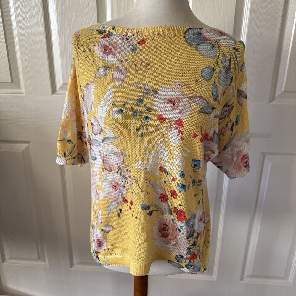 Luisa Ricci Italy Womens Sweater Sz Small Yellow‎ Floral Cottagecore Boho Dreamy